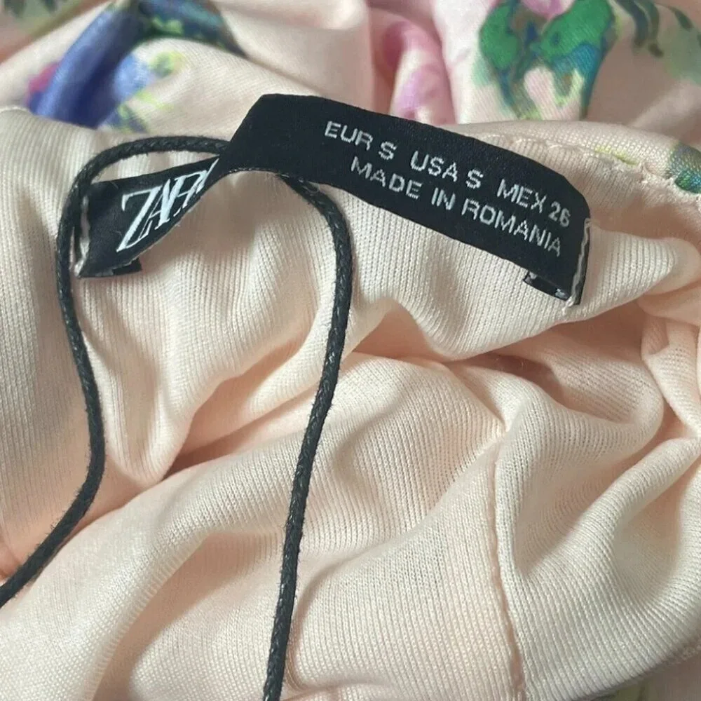 Zara Ruched Floral Halter Mini Dress Pink Purple NWOT Size Small